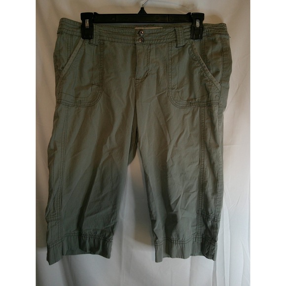 Aeropostale Capri Pants Olive‎ Green Striped Casual Cropped Size 9/10 - Picture 1 of 3